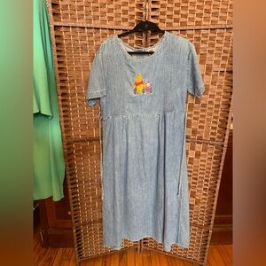 Denim Blue Dress with Embroidered Design